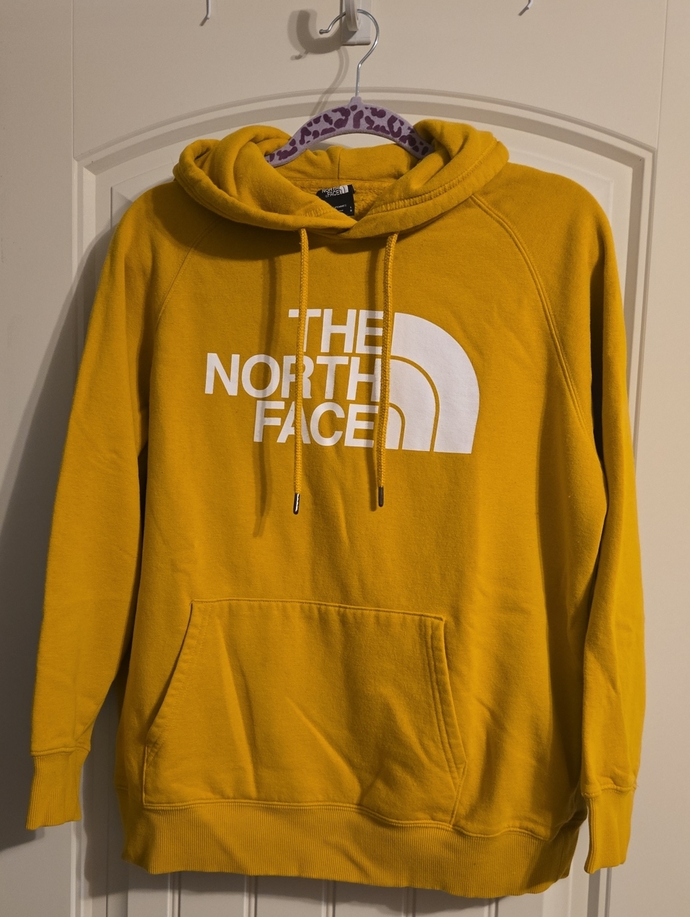 The North Face Men's Mustard Yellow Pullover Hoodie with White Logo